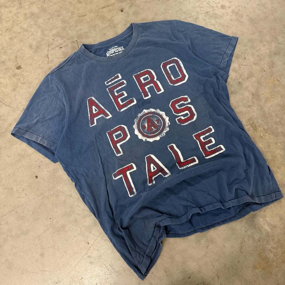 Aeropostale T-Shirt Size XL Blue Graphic Logo Crew Neck Cotton
